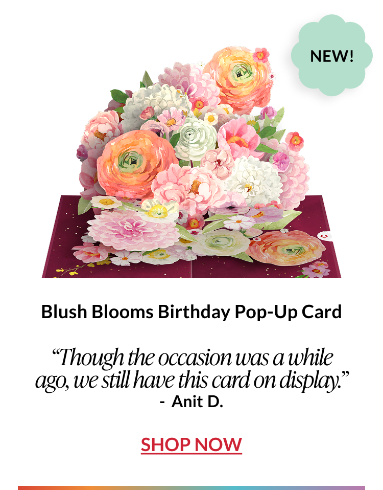 Blush blooms birthday pop-up card with soft floral accents