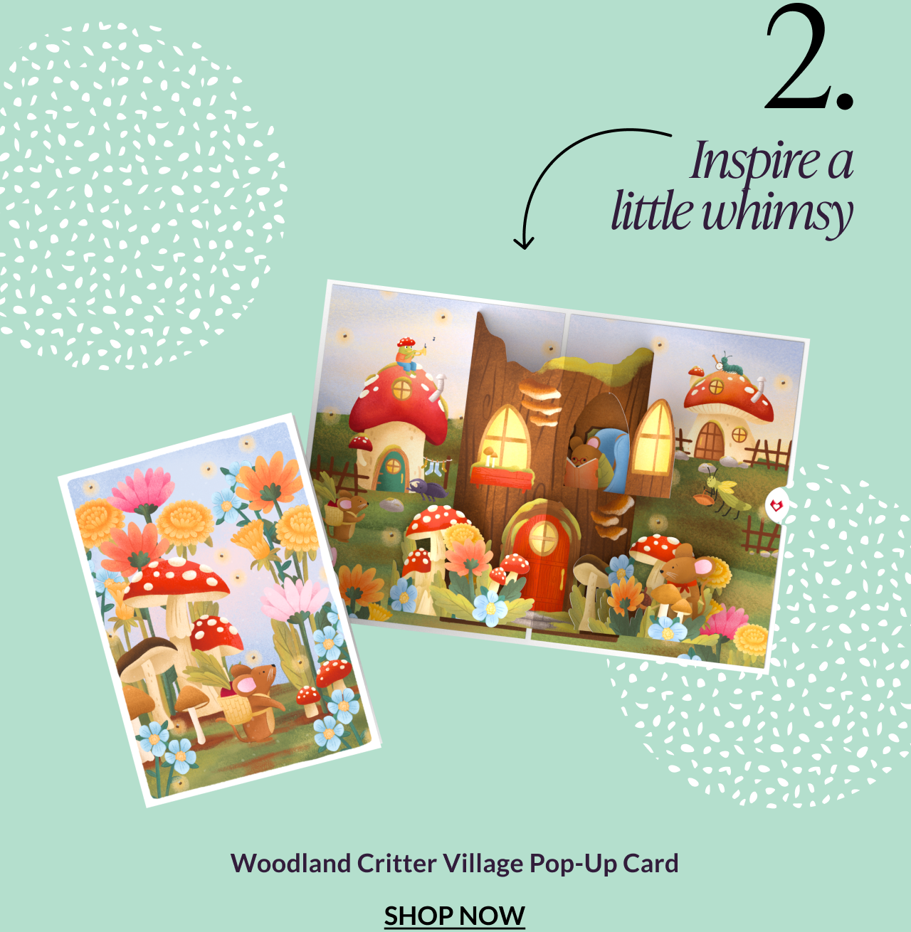 Woodland Critter Village pop-up greeting card design