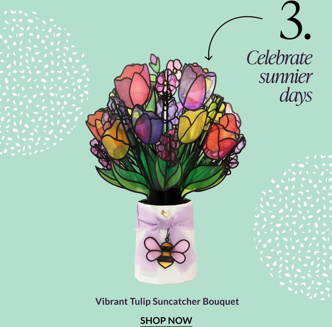 Vibrant tulip suncatcher bouquet product display