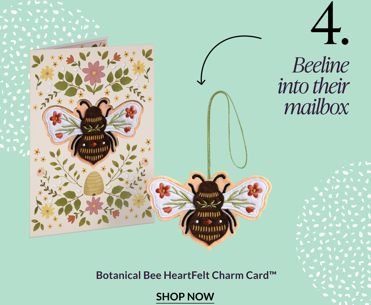 Botanical bee HeartFelt charm card design