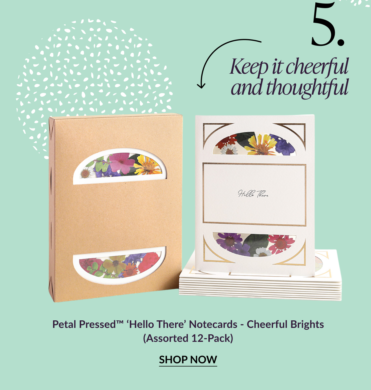 Petal pressed Hello There notecard design
