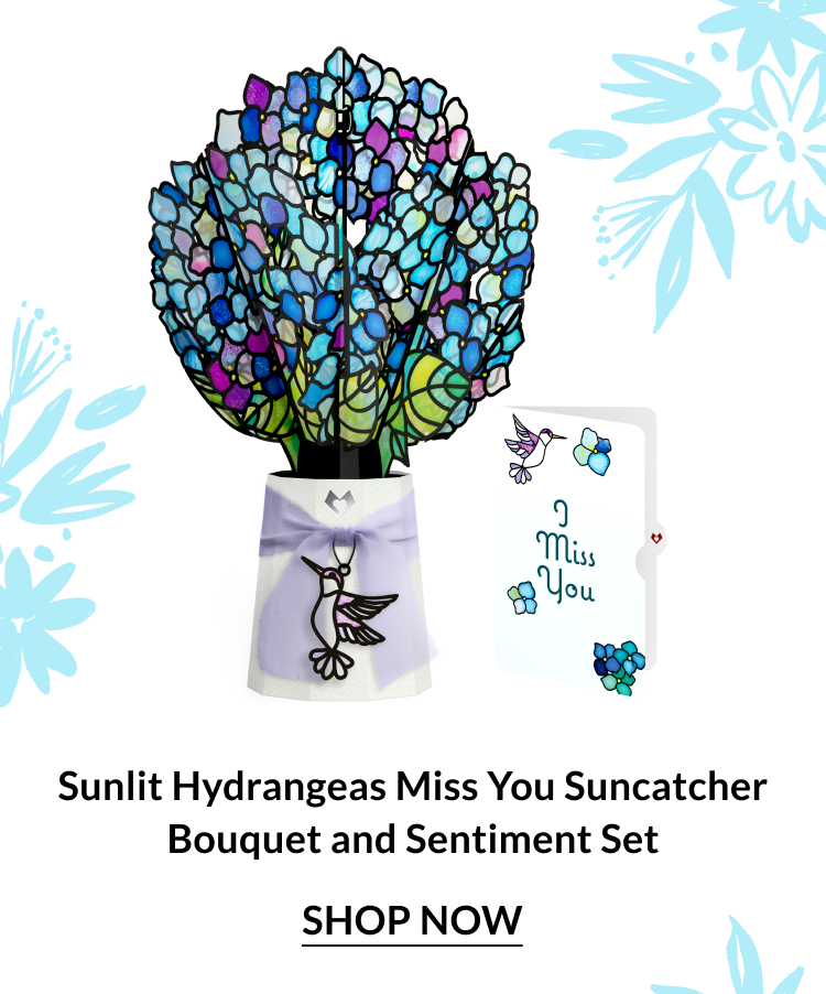 Hydrangea bouquet suncatcher card with sentiment