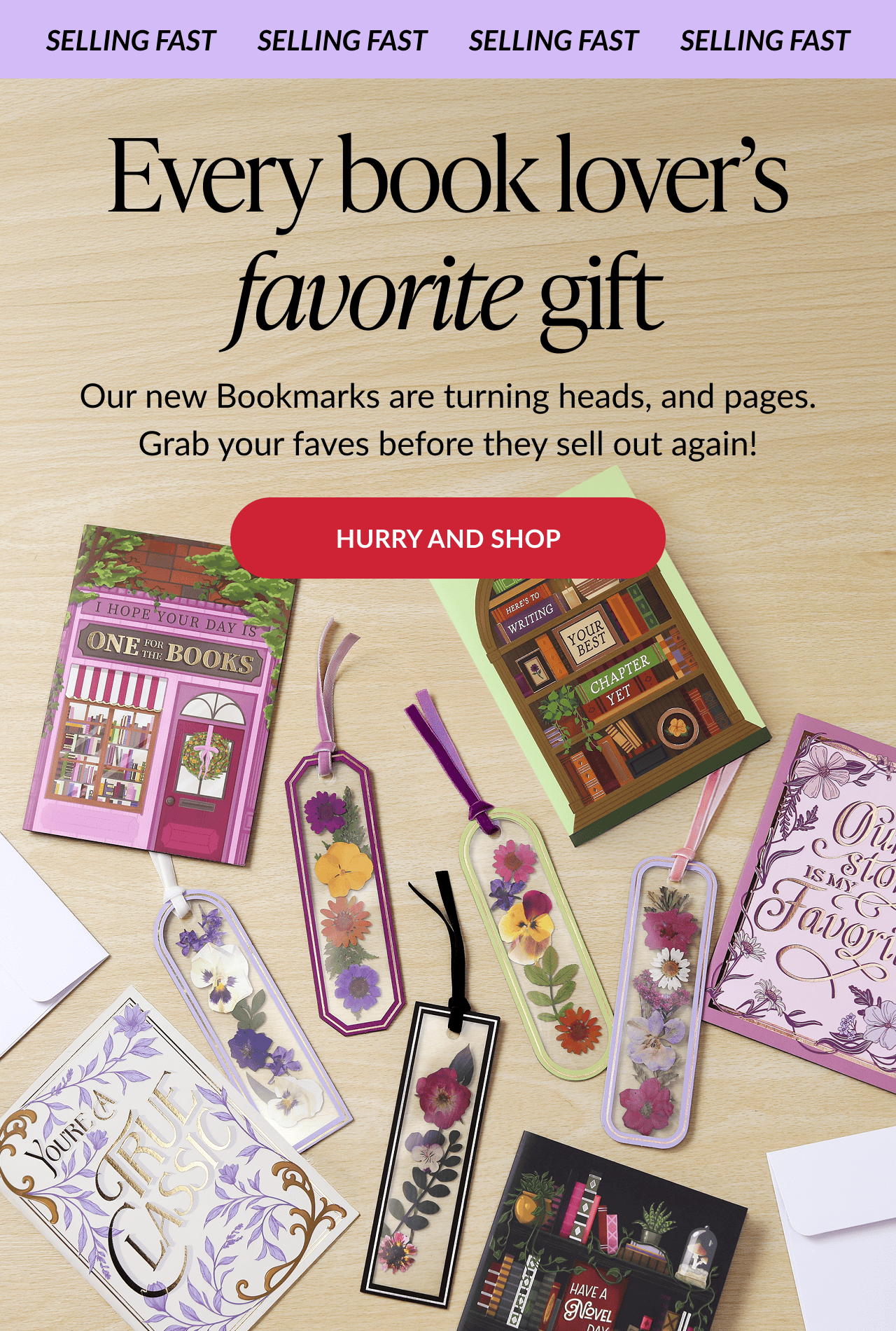 Petal Pressed bookmark cards back in stock header banner