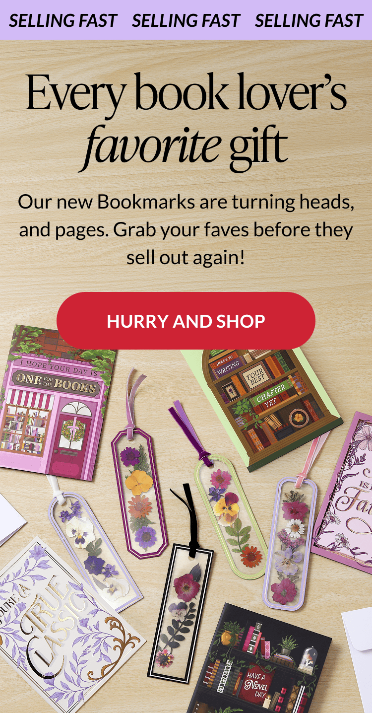 Petal Pressed bookmark cards back in stock header banner