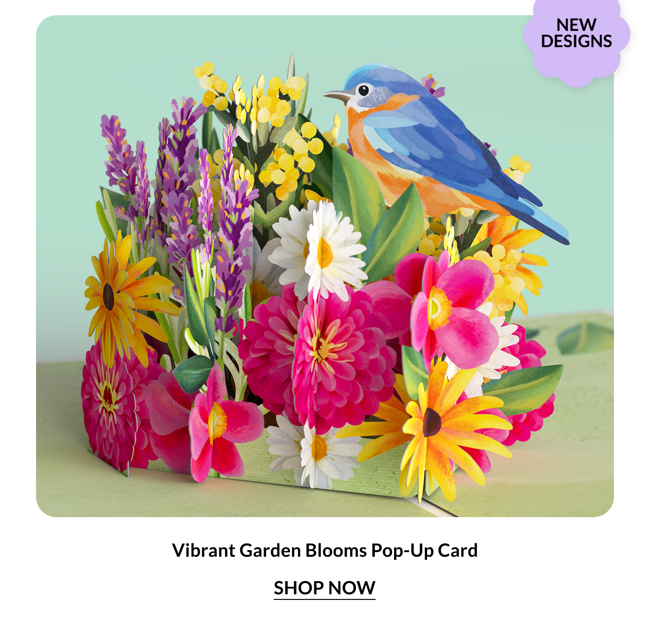 Vibrant Garden Blooms Pop-Up Card. Shop now.