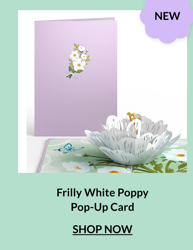 Frilly White Poppy Pop-Up Card. Shop now.