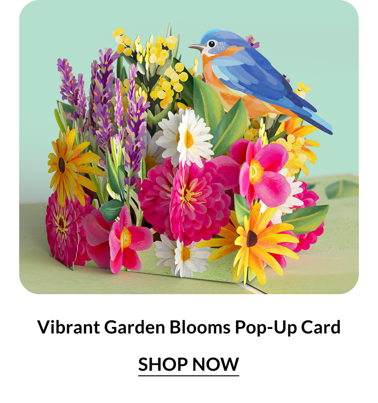 Vibrant Garden Blooms Pop-Up Card. Shop now.