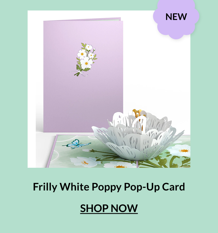 Frilly White Poppy Pop-Up Card. Shop now.