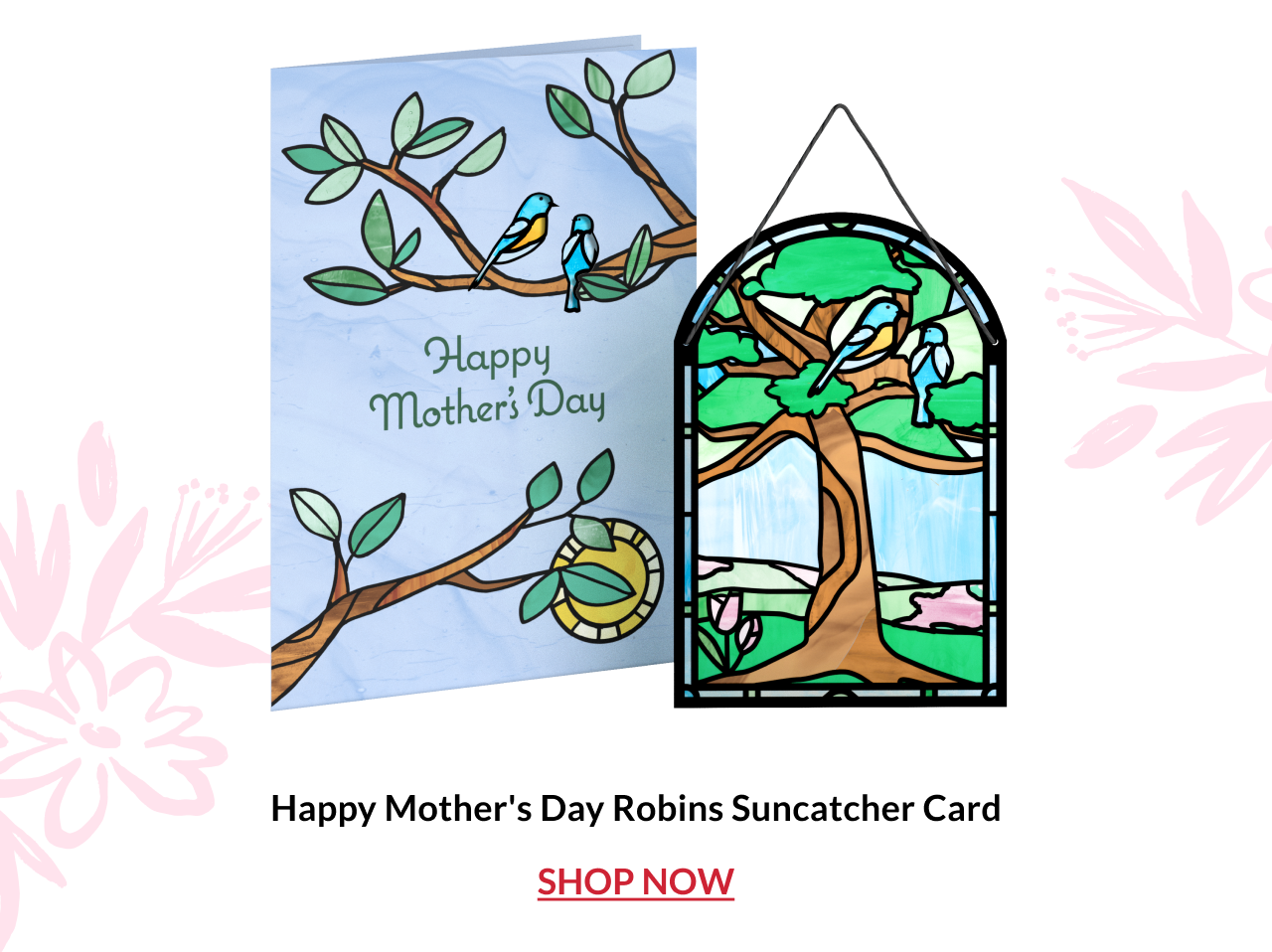 Floral wreath suncatcher card with pink greeting card