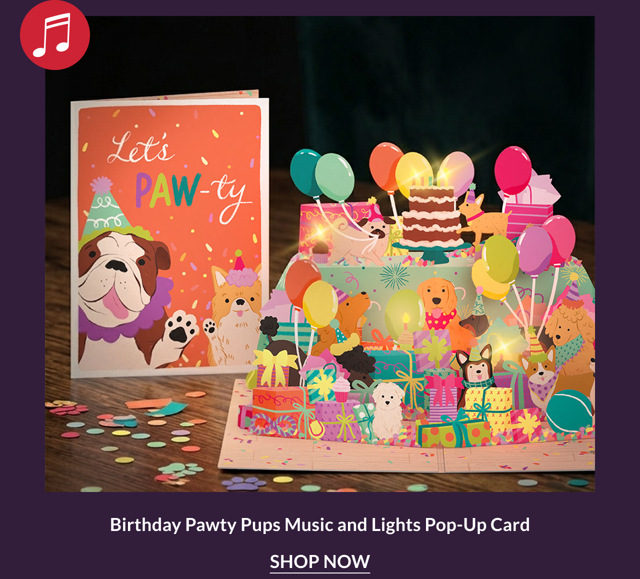 Birthday Pawty Pups Music and Lights Pop-Up Card