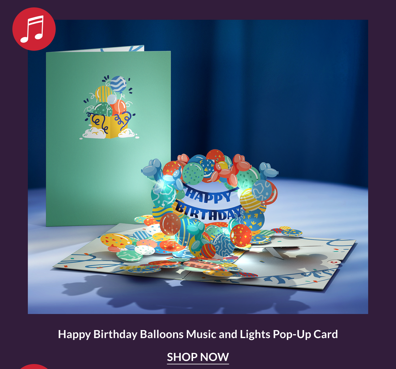 Happy Birthday Balloons Music and Lights Pop-Up Card