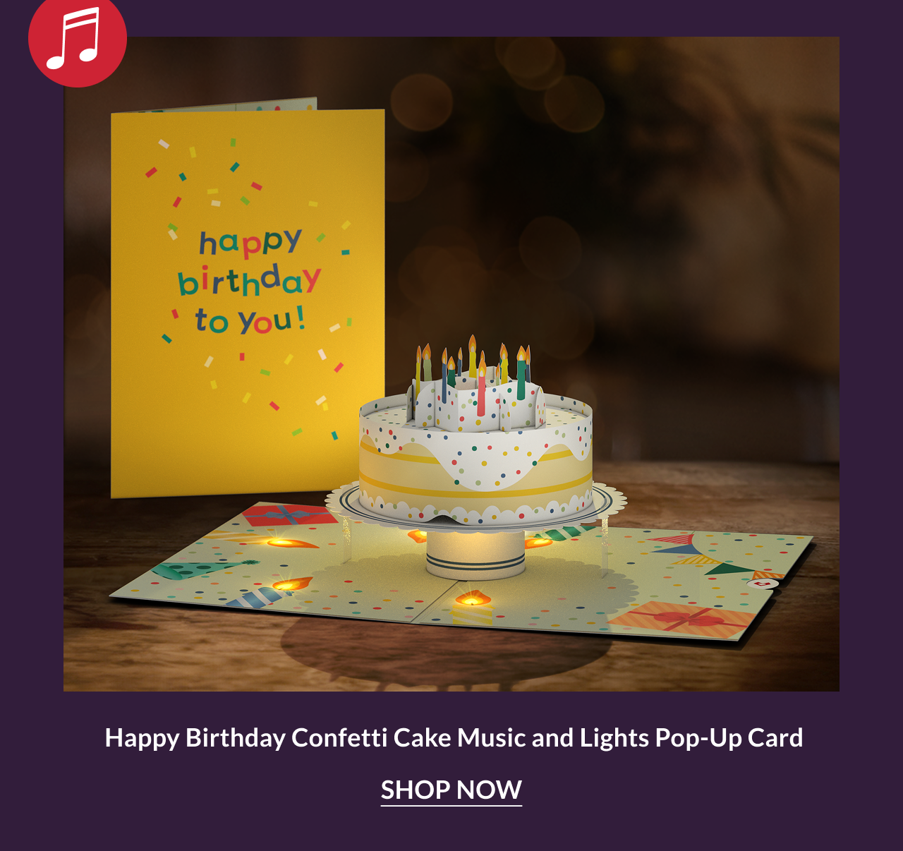 Happy Birthday Confetti Cake Music and Lights Pop-Up Card