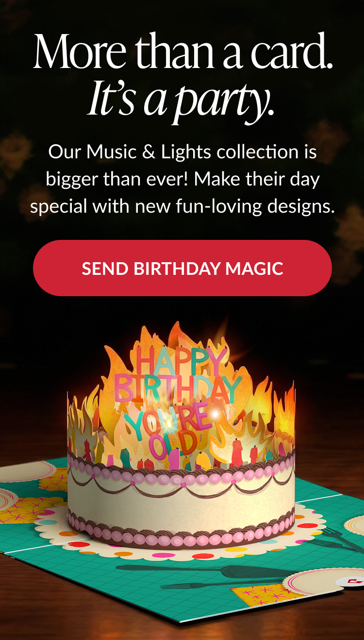 Birthday music and lights card — More than a card, it's a party hero banner