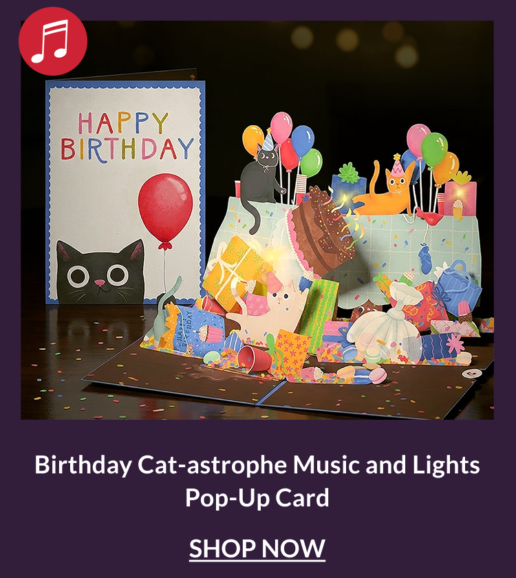 Birthday Cat-astrophe Music and Lights Pop-Up Card