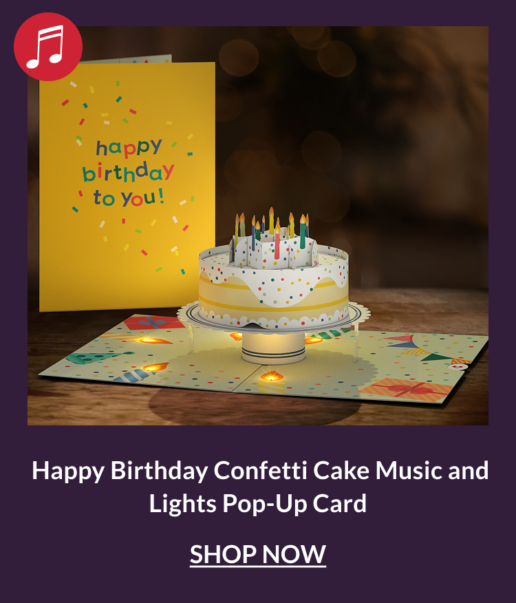 Happy Birthday Confetti Cake Music and Lights Pop-Up Card