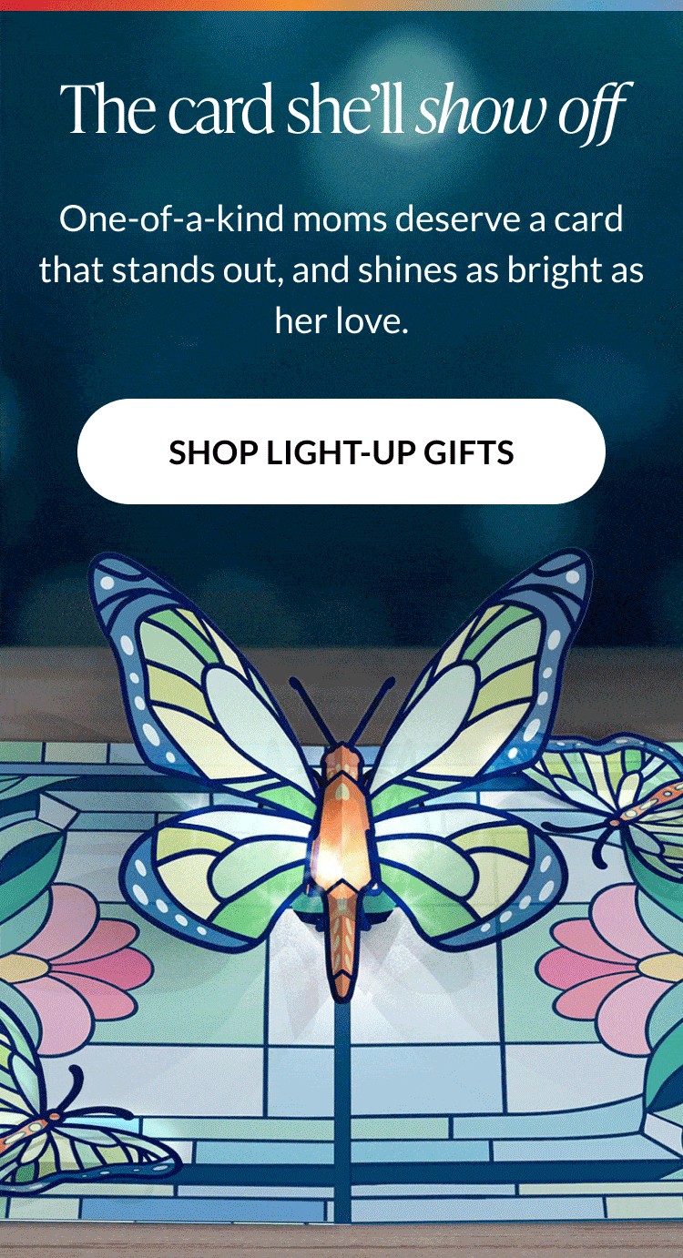 Mother's Day Light-Up and Music & Lights pop-up cards — butterfly, sunshine, vintage phone