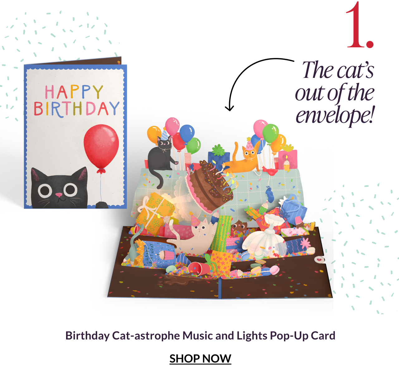 Birthday Cat-astrophe Music and Lights Pop-Up Card