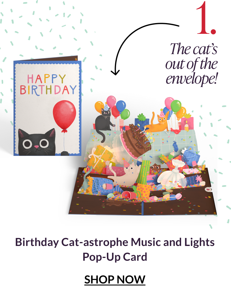 Birthday Cat-astrophe Music and Lights Pop-Up Card