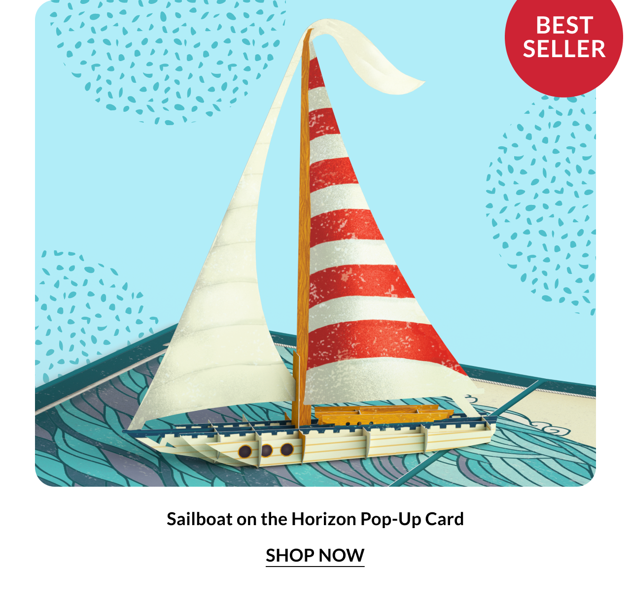 Sailboat on the Horizon Pop-Up Card — classic sailing vessel on open water at golden hour