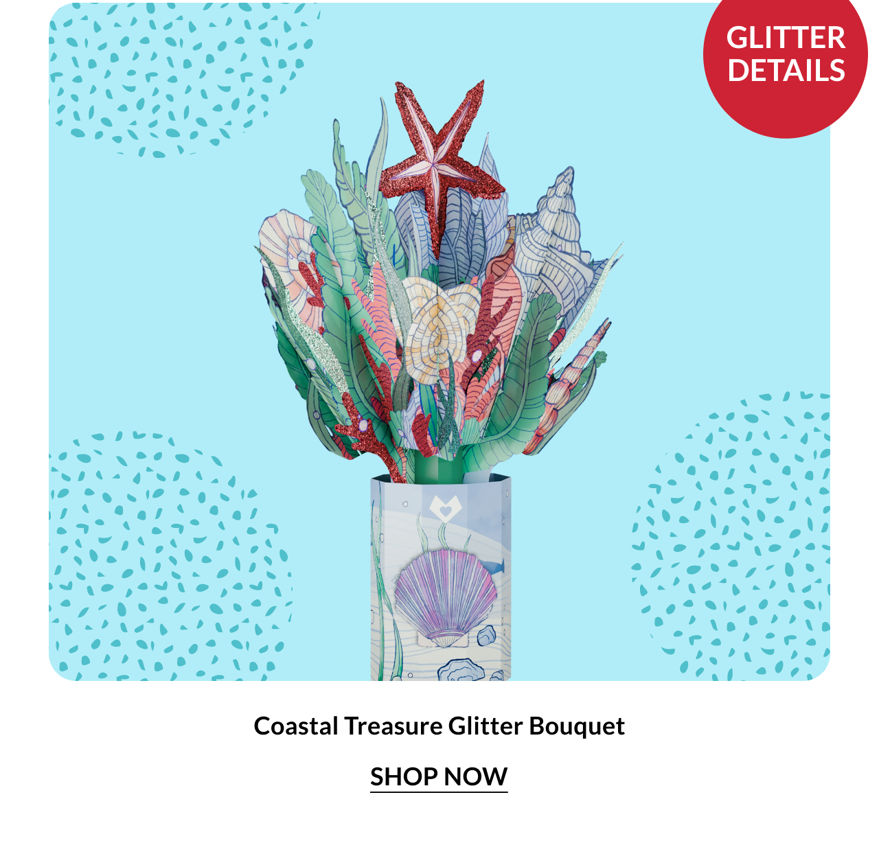 Coastal Treasure Glitter Bouquet — sparkling floral arrangement with a coastal summer aesthetic
