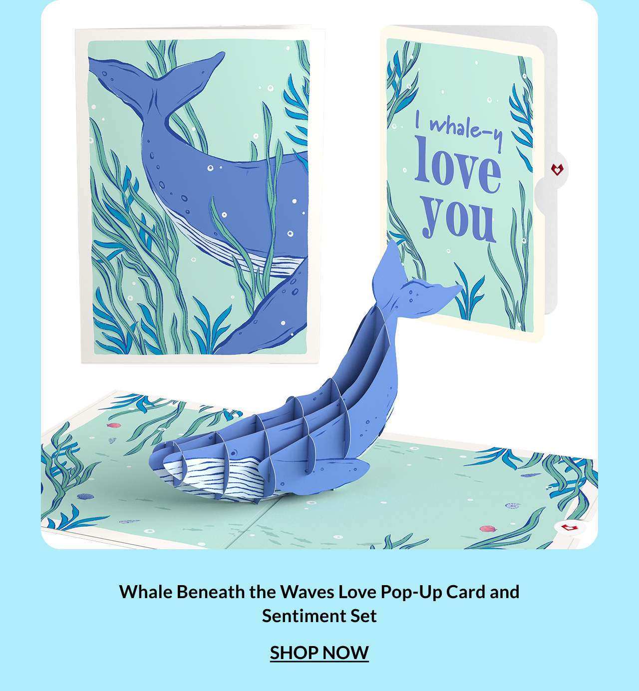 Whale Beneath the Waves Love Pop-Up Card and Sentiment Set — deep ocean whale with a love message