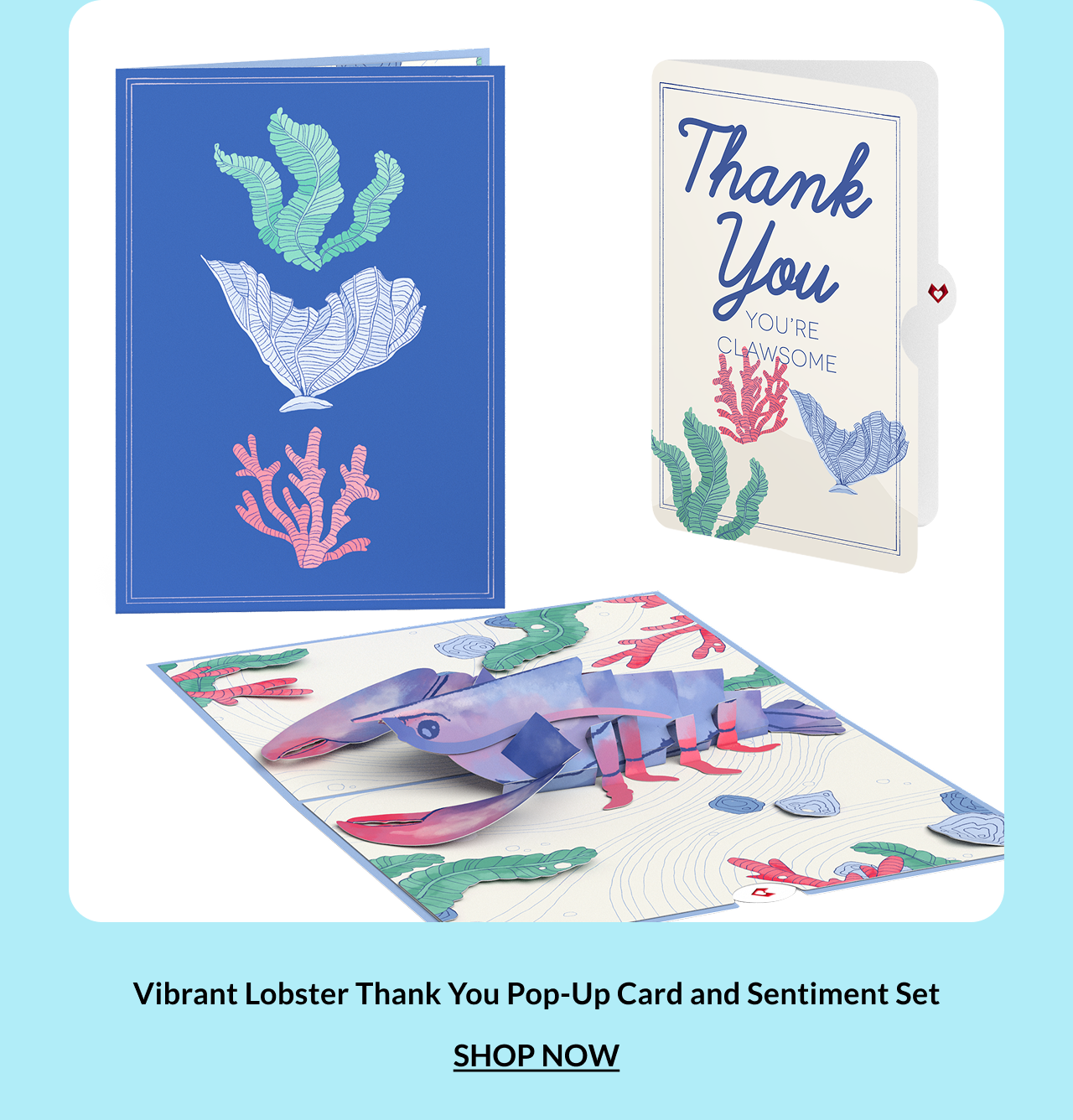 Vibrant Lobster Thank You Pop-Up Card and Sentiment Set — cheerful coastal lobster with a thank you sentiment