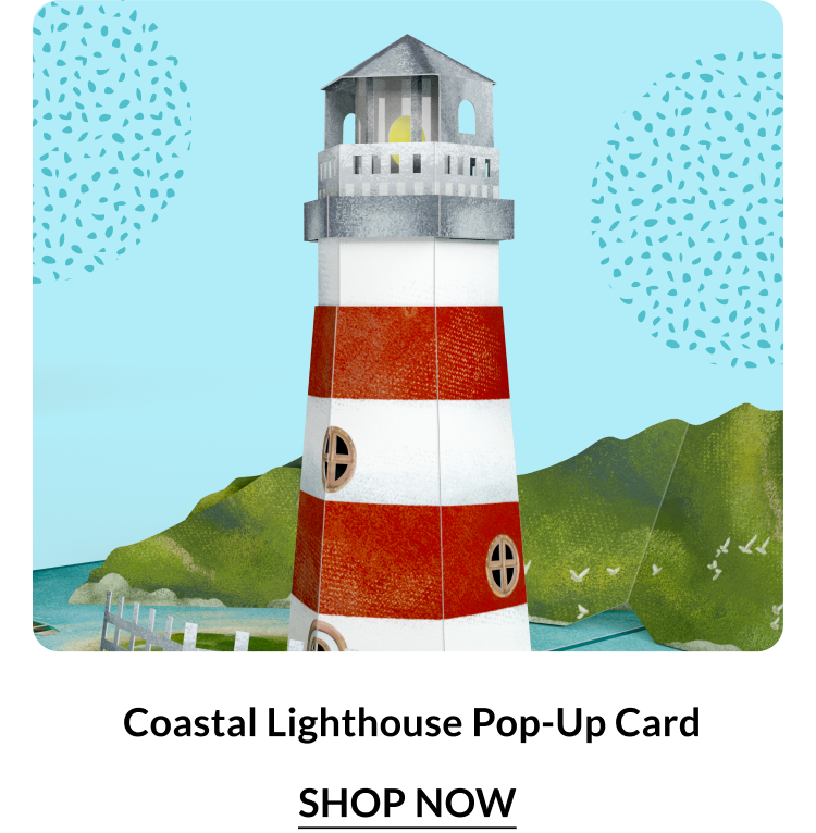 Coastal Lighthouse Pop-Up Card — iconic lighthouse standing tall by the sea