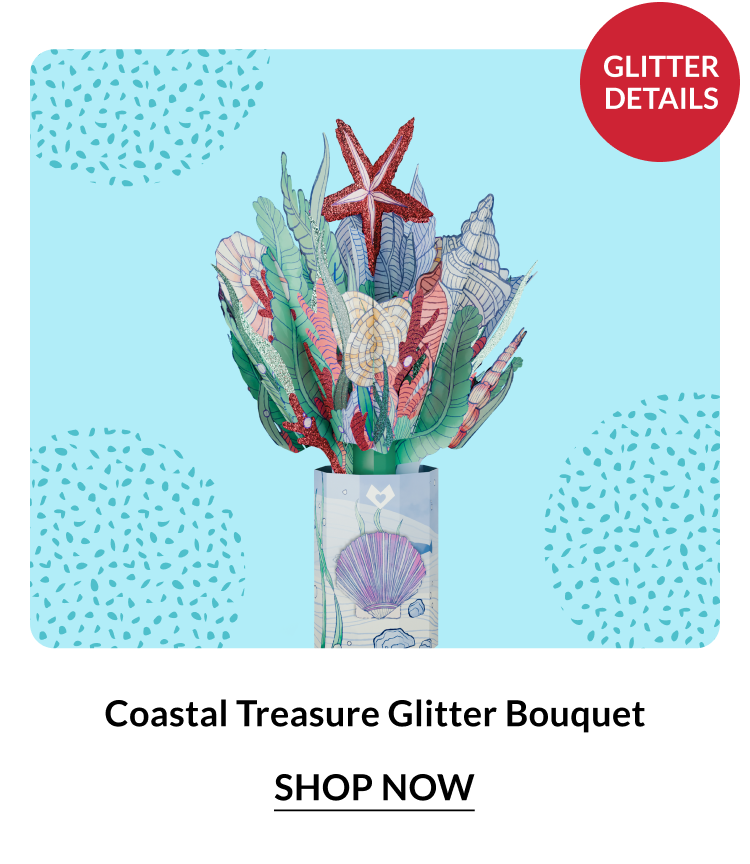 Coastal Treasure Glitter Bouquet — sparkling floral arrangement with a coastal summer aesthetic