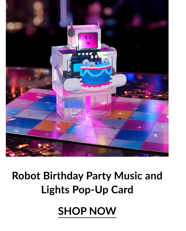 Robot Birthday Party Music and Lights Pop-Up Card