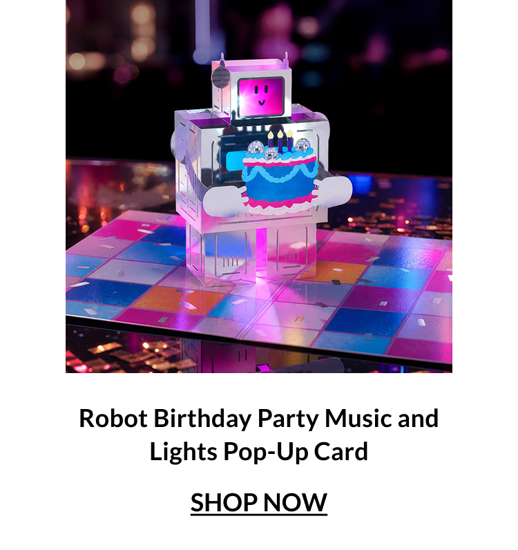 Robot Birthday Party Music and Lights Pop-Up Card