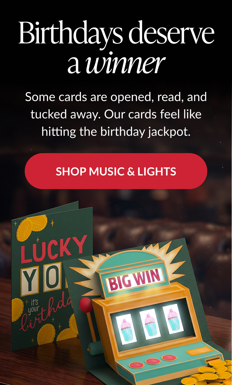 Birthday music and light-up pop-up cards