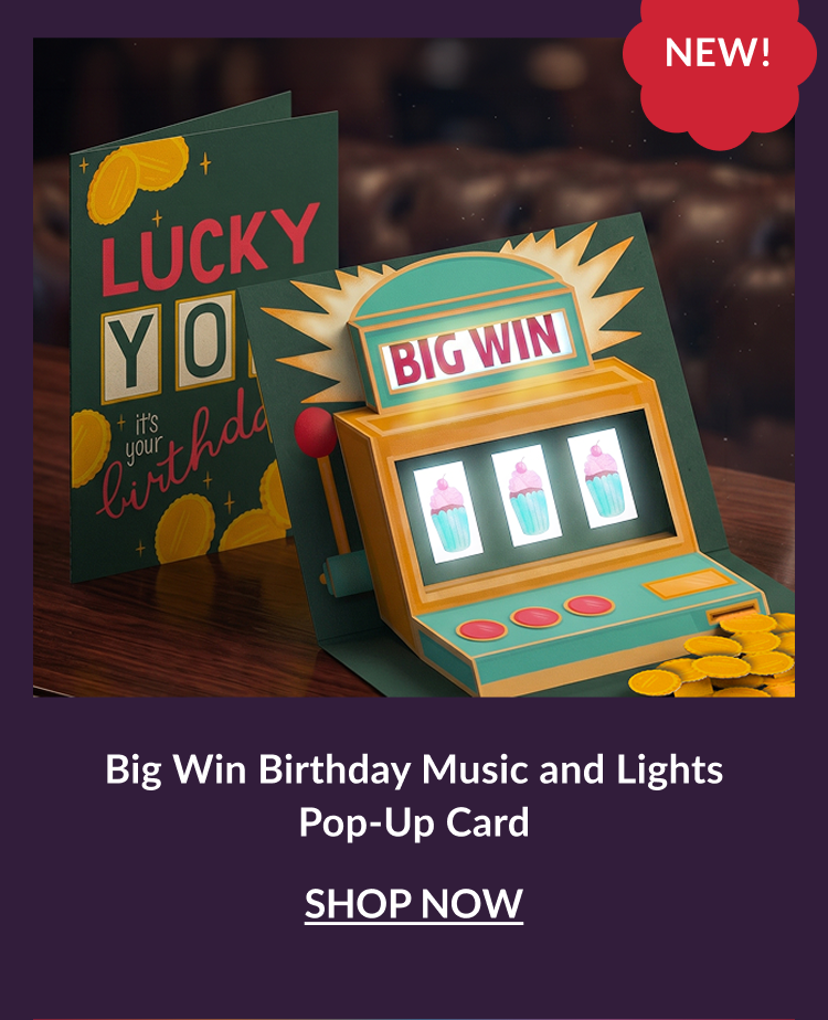 Big Win Birthday music and lights pop-up card