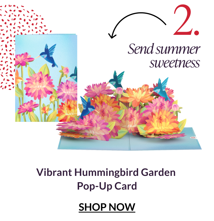 Vibrant Hummingbird Garden Pop-Up Card.
