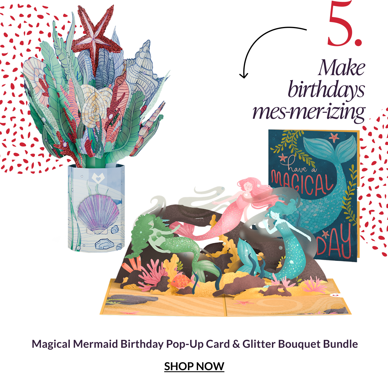 Magical Mermaid Birthday Pop-Up Card and Glitter Bouquet Bundle