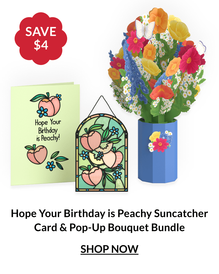 Hope Your Birthday is Peachy suncatcher card and pop-up bouquet bundle