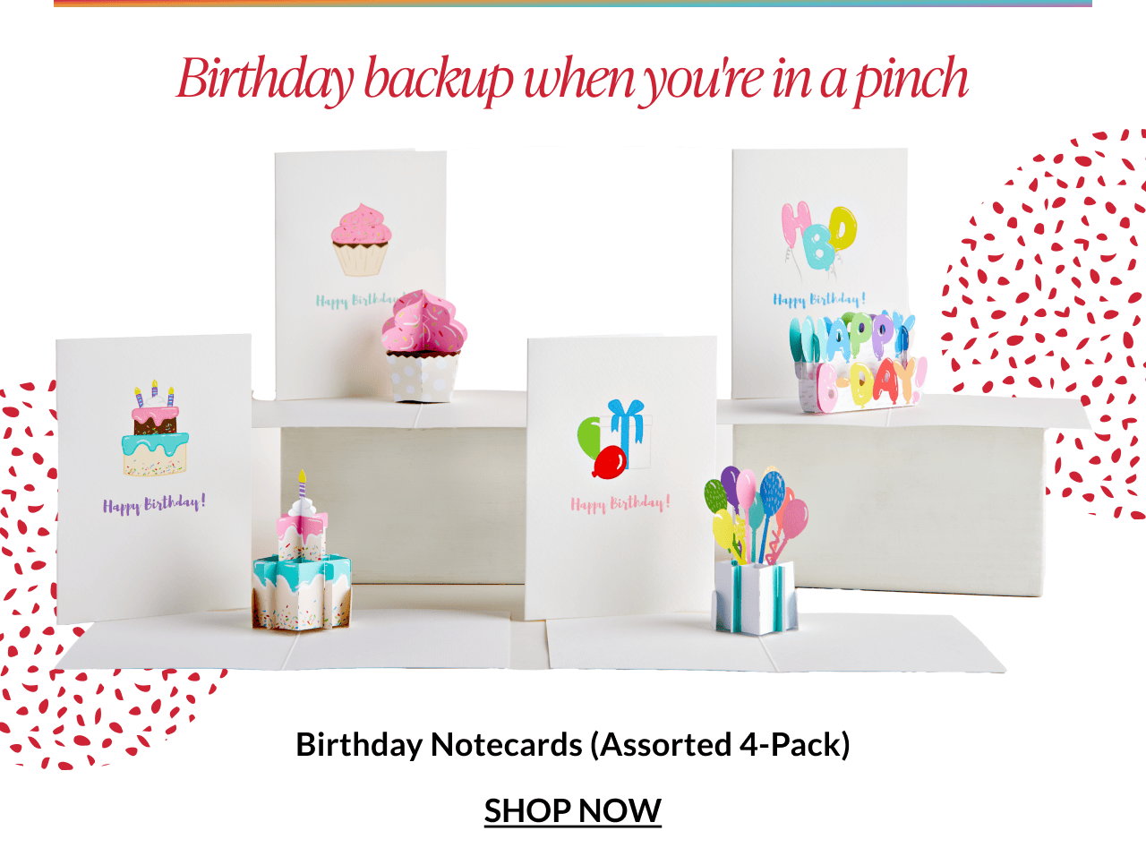 Birthday Notecards, assorted 4-pack