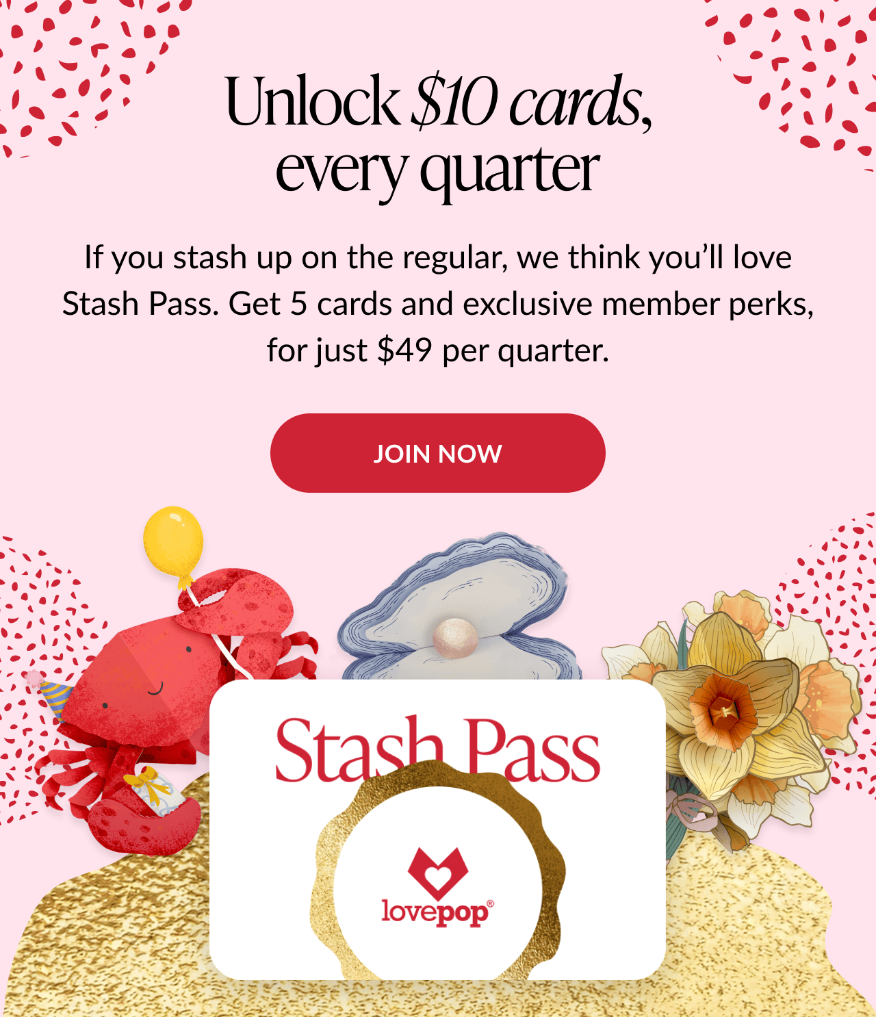 Unlock $10 cards every quarter with Stash Pass