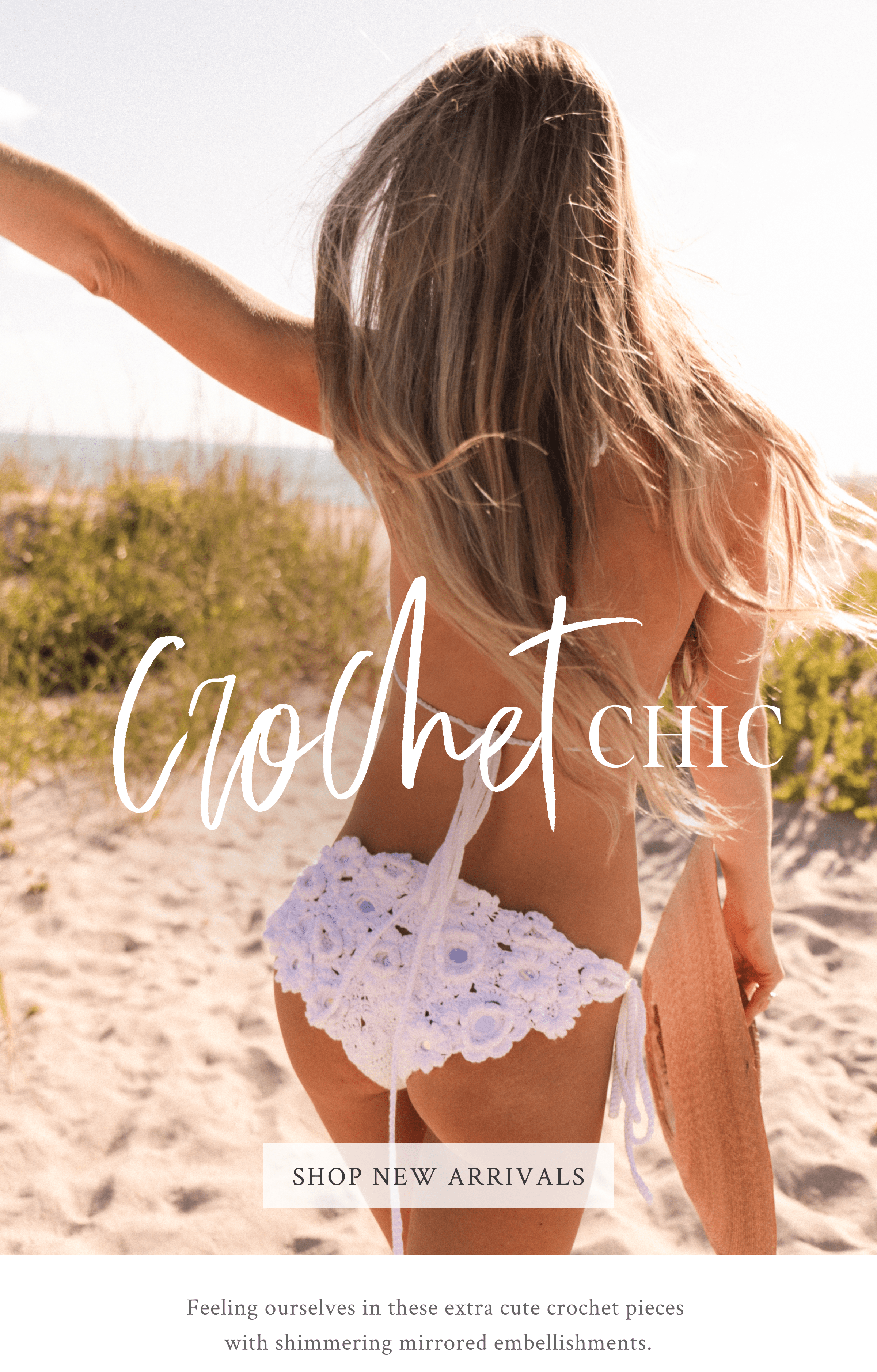 CROCHET CHIC  Feeling ourselves in these extra cute crochet pieces with shimmering mirrored embellishments.