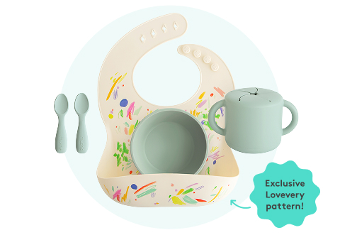 What's in your exclusive gift: Baby Big (0+ months), Snack Cup (0+ months), Suction Bowl (0+ months), 2 Toddler Starter Spoons (12+ months)