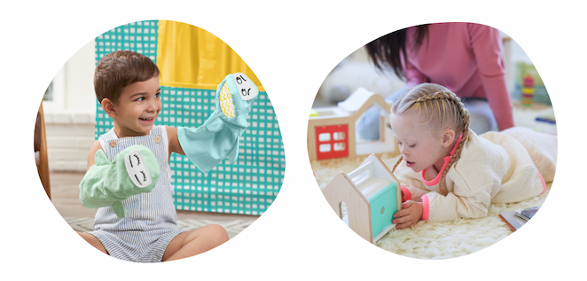 Storytelling Puppet Set w/ Changing Emotion Eyes, Modular Playhouse