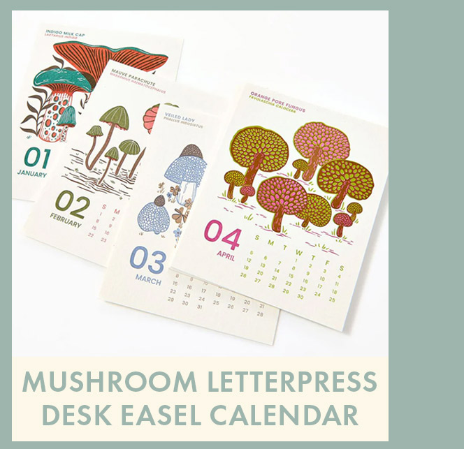 2026 Paper Source Mushroom Letterpress Desk Easel Calendar