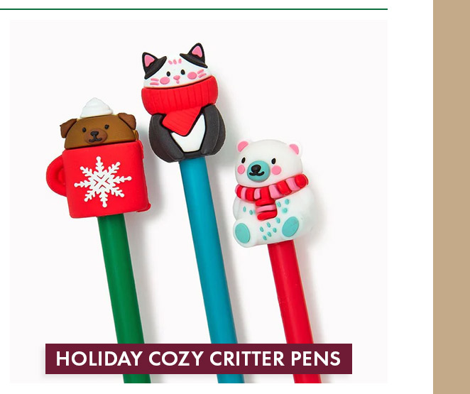 Holiday Cozy Critter Pens, 3 styles assorted