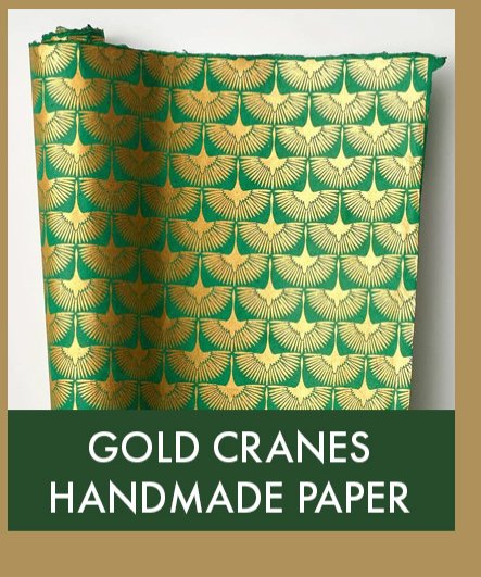 Gold Cranes on Green Handmade Paper