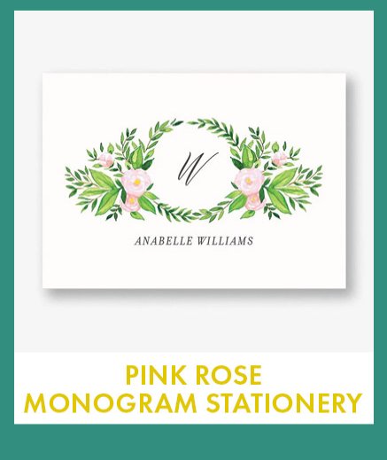 Pink Rose Monogram Stationery