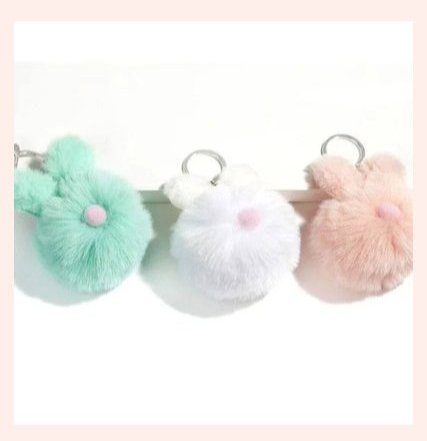 Pom Pom Bunny Keychain 3 Assorted Colors