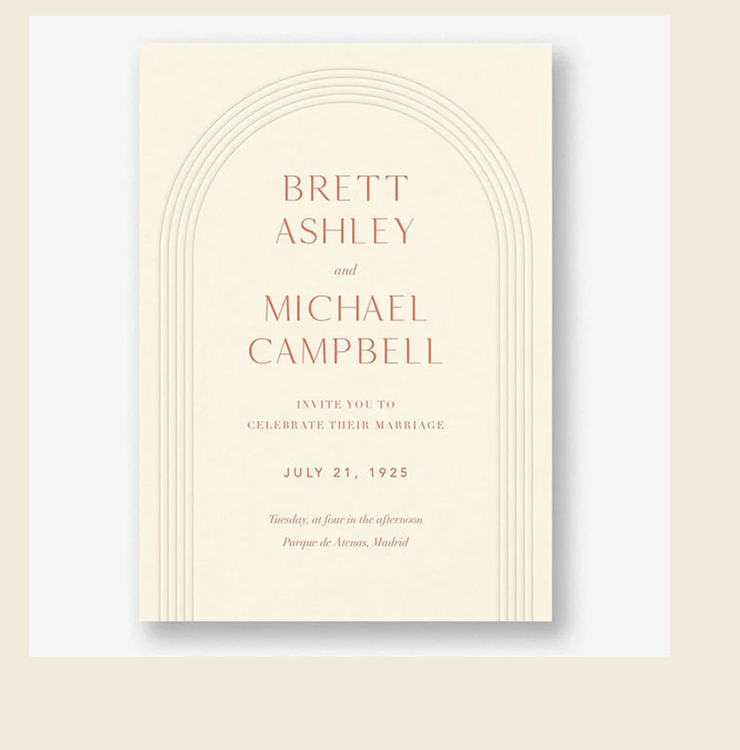 Embossed Arc on Cream Wedding Invitation