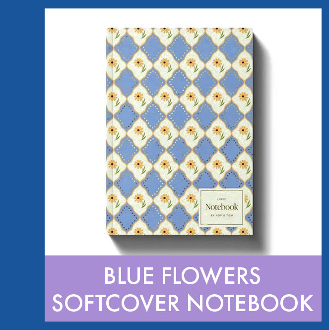 A5 Softcover Lined Notebook - Blue Flowers by Yop & Tom