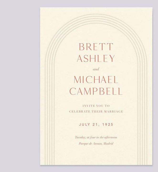 Embossed Arc on Cream Wedding Invitation