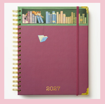 2026-2027 Sneaky Cat Bookshelf 17-Month Large Spiral Planner