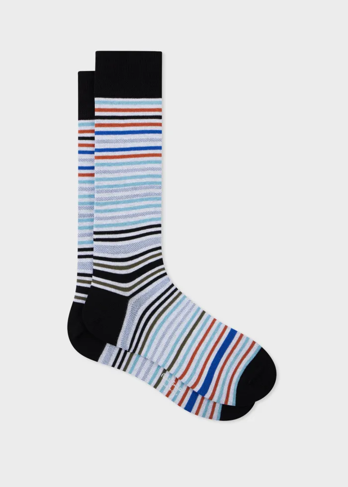 Image of Black and Light Blue Multi-Stripe Socks